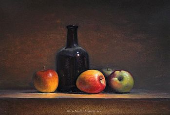 Still life with apples and bottle, 47x33cm, 2011. SOLD