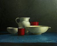 Blue still life with white jug, 80x65cm, 2005.