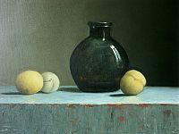 Still life with bottle and plums, 80x40cm. (oil on canvas) 