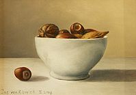 Bowl with nuts, olieverf op paneel, 16x12cm.
