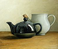 Still life with white and black thee-jug, 32x26cm, 2004.
