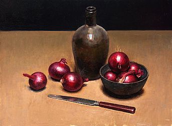 Still life with red onions, 38x45, 2010.SOLD