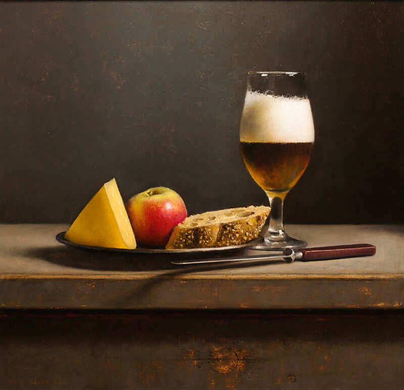Painting: Still life beer and cheese