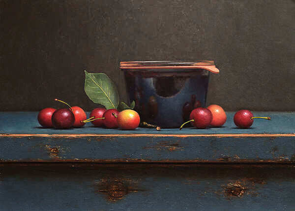 Painting: Still life with cherries