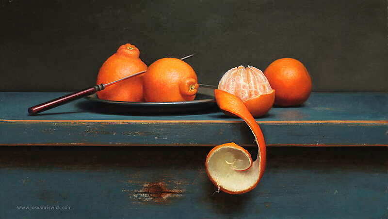 Painting: Still life with peeled clementine