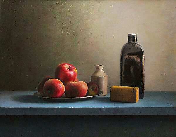 Painting: Still life with bottle and apples