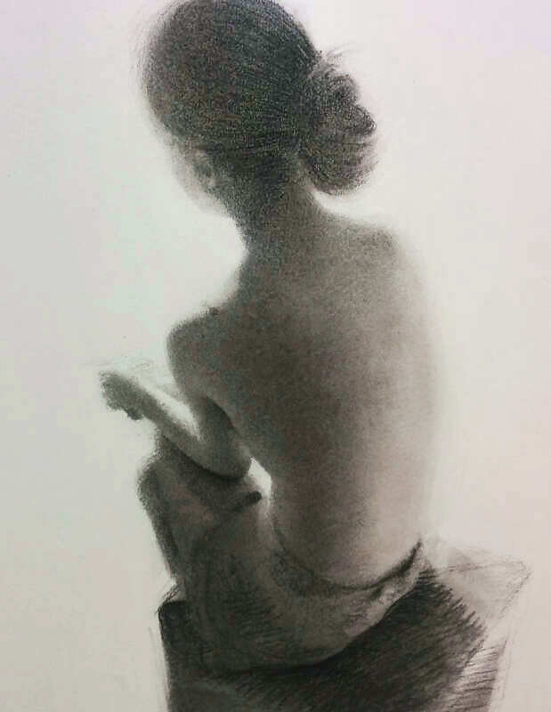 Painting: Small figure in charcoal