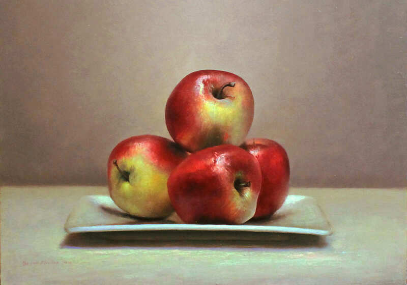 Painting: Apple still life with light background