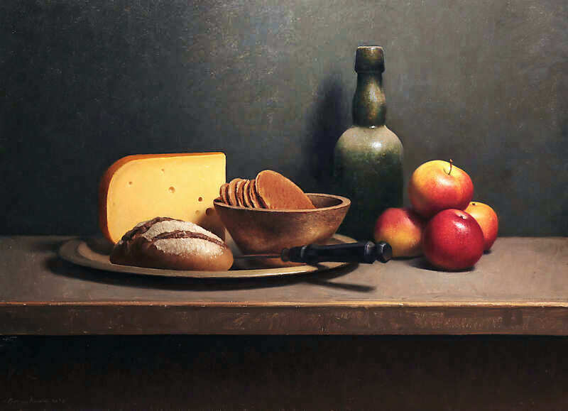 Painting: Still life with cheese and apples