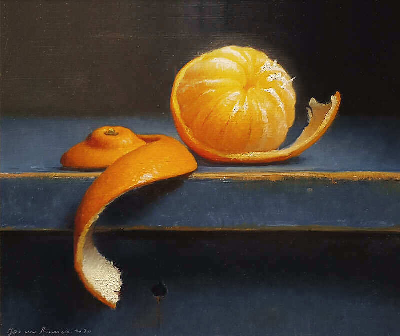 Painting: Still life with peeled tangerine