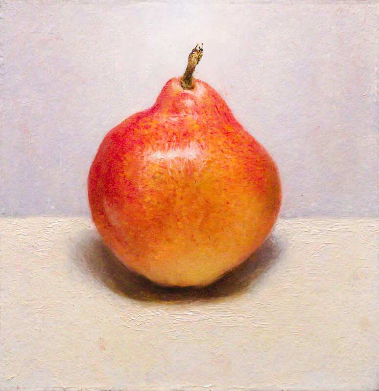 Painting: Still life with red pear.