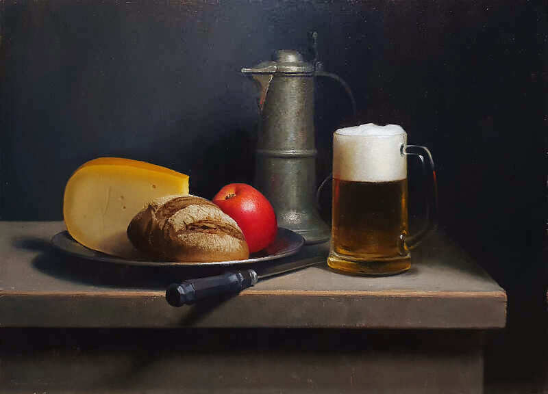 Painting: Still life with dutch cheese