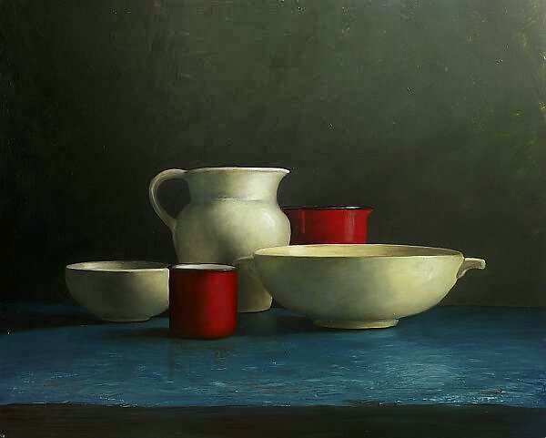 Painting: Blue still life with white jug
