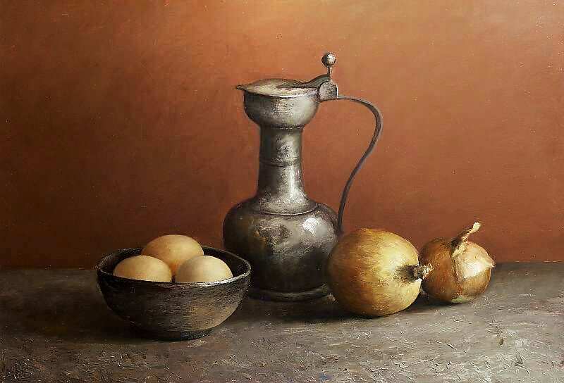 Painting: Classic still life with tin can