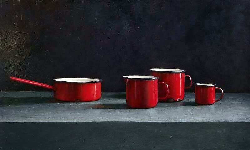 Painting: Still life with red cups