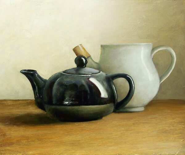 Painting: Still life with white and black thee-jug